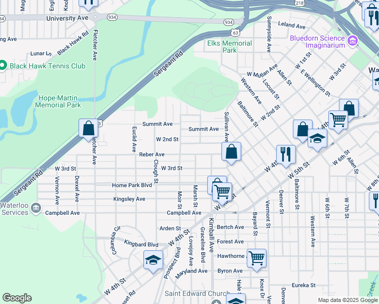 map of restaurants, bars, coffee shops, grocery stores, and more near 321 Reber Avenue in Waterloo