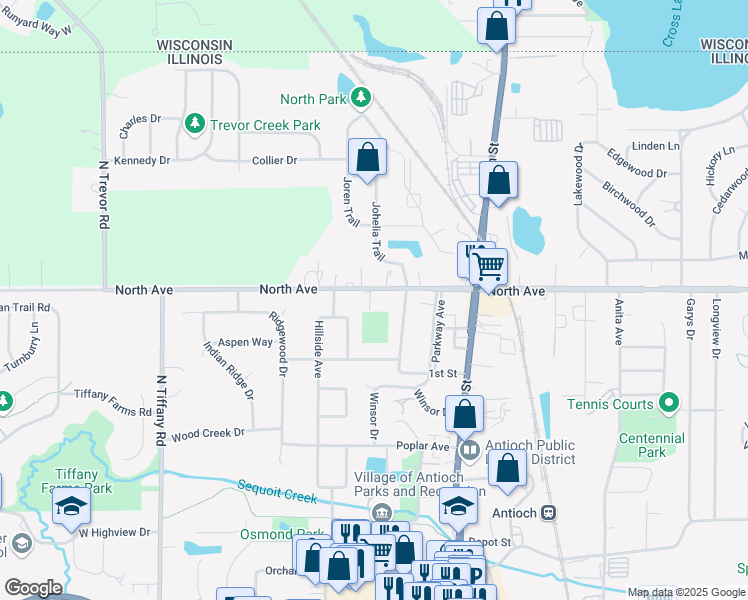 map of restaurants, bars, coffee shops, grocery stores, and more near 480 North Avenue in Antioch