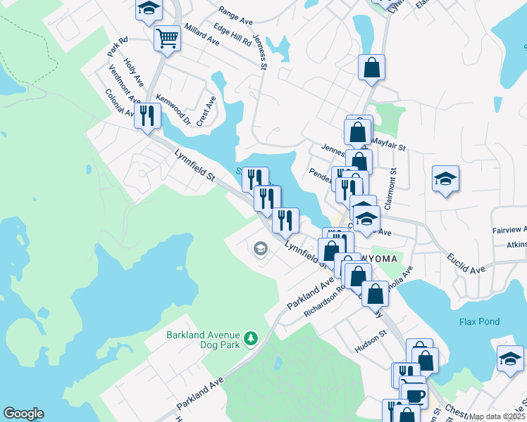 map of restaurants, bars, coffee shops, grocery stores, and more near 110 Lynnfield Street in Lynn