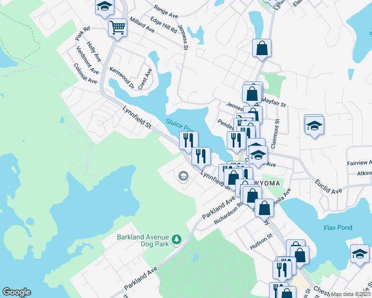 map of restaurants, bars, coffee shops, grocery stores, and more near 110 Lynnfield Street in Lynn