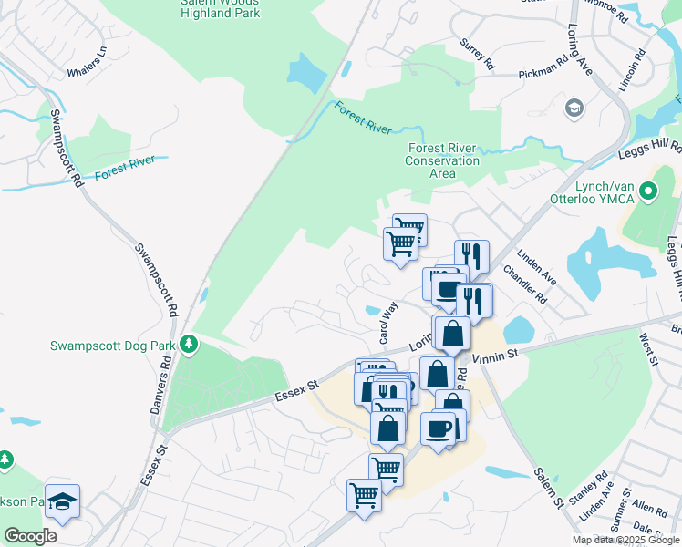 map of restaurants, bars, coffee shops, grocery stores, and more near 50 Freedom Hollow in Salem