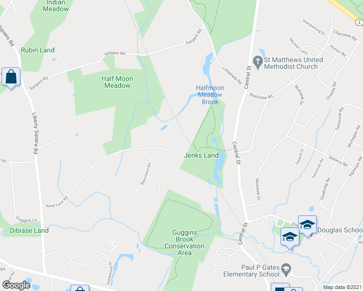 map of restaurants, bars, coffee shops, grocery stores, and more near 360 Reed Farm Rd in Boxborough
