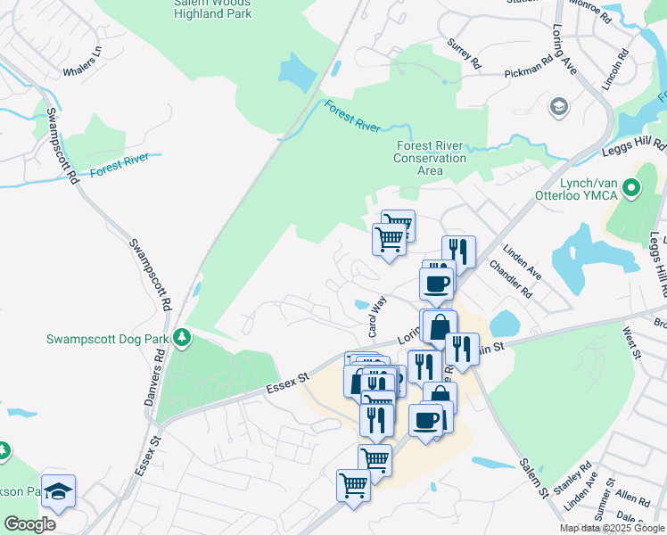 map of restaurants, bars, coffee shops, grocery stores, and more near 50 Freedom Hollow in Salem