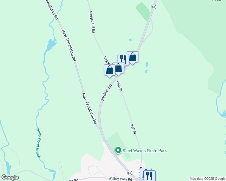 map of restaurants, bars, coffee shops, grocery stores, and more near 48 Gardner Road in Hubbardston