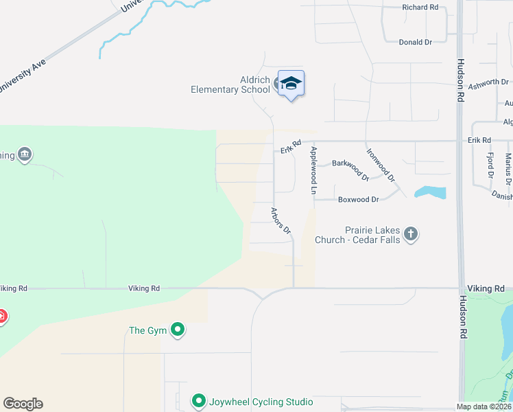 map of restaurants, bars, coffee shops, grocery stores, and more near 6206 Viking Road in Cedar Falls