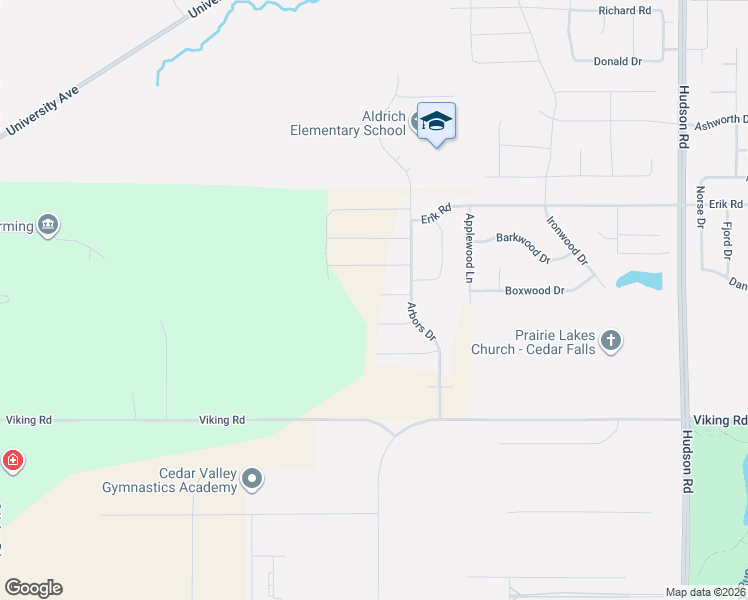 map of restaurants, bars, coffee shops, grocery stores, and more near 6206 Viking Road in Cedar Falls