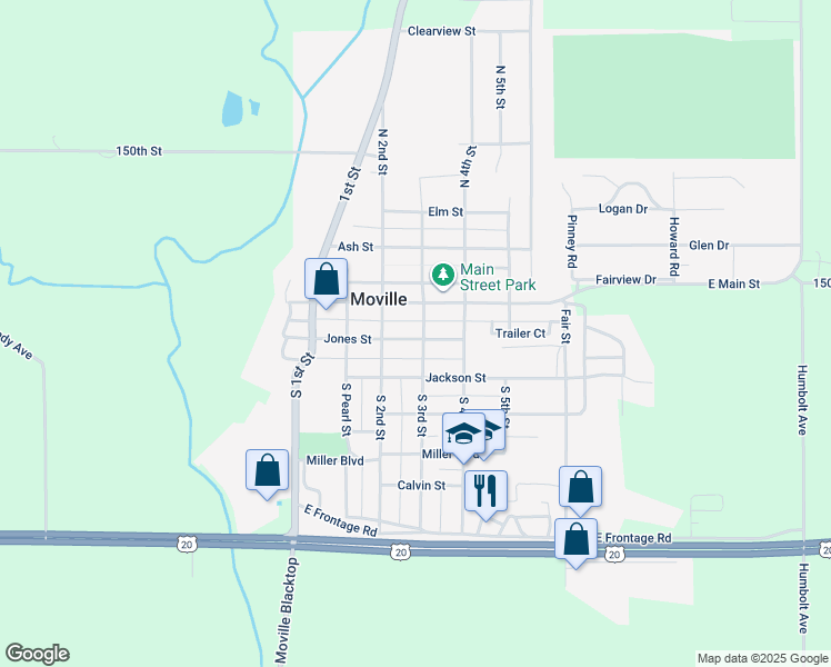 map of restaurants, bars, coffee shops, grocery stores, and more near 402 Jones Street in Moville