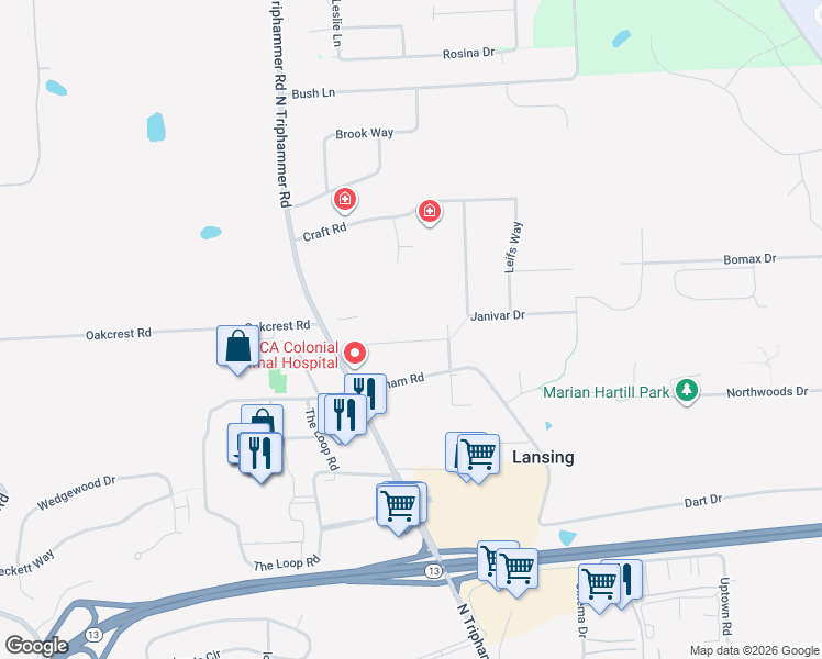 map of restaurants, bars, coffee shops, grocery stores, and more near 17 Saint Joseph Lane in Ithaca