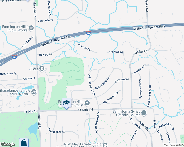 map of restaurants, bars, coffee shops, grocery stores, and more near 26454 Old Homestead Drive in Farmington Hills