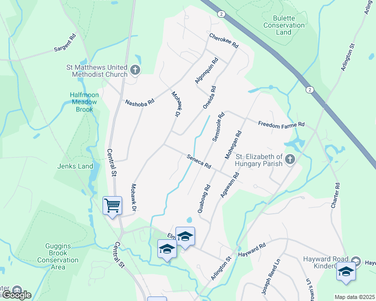 map of restaurants, bars, coffee shops, grocery stores, and more near 7 Seneca Road in Acton