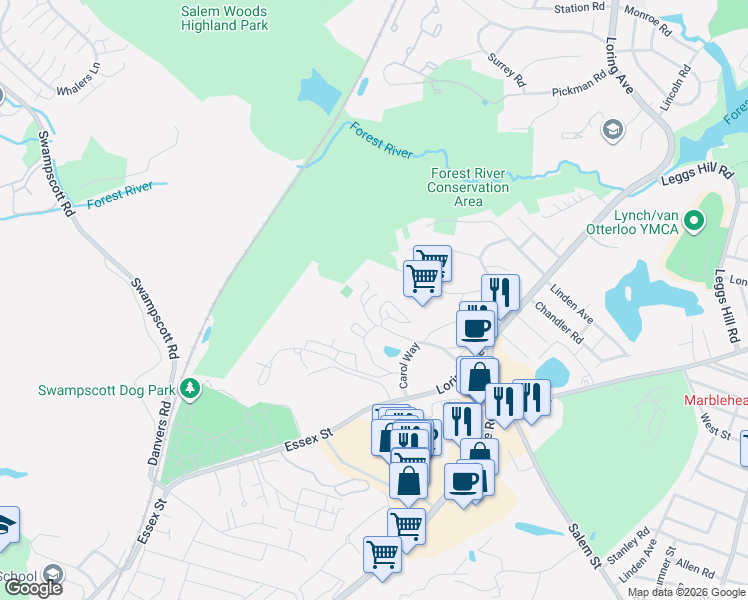 map of restaurants, bars, coffee shops, grocery stores, and more near 98 Freedom Hollow in Salem