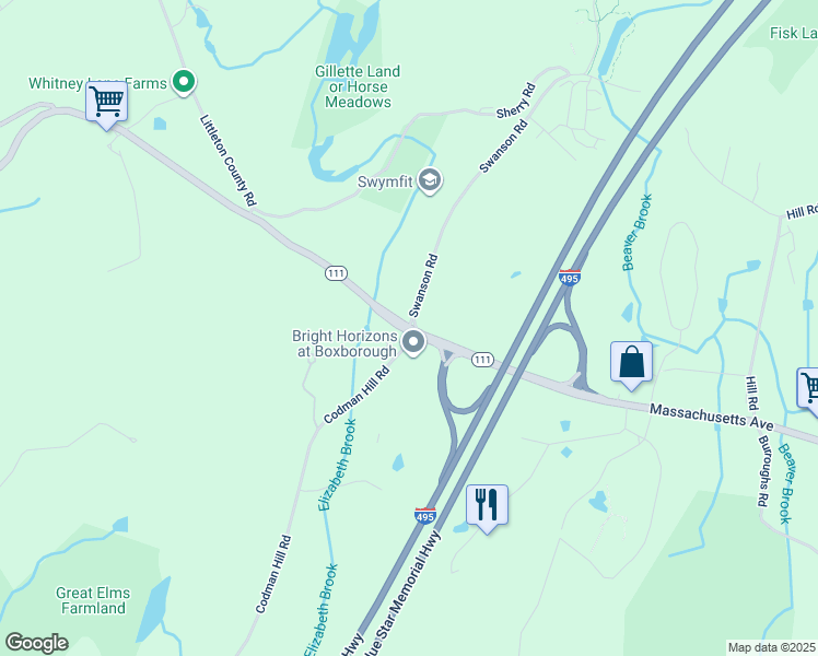 map of restaurants, bars, coffee shops, grocery stores, and more near 4 Swanson Road in Boxborough