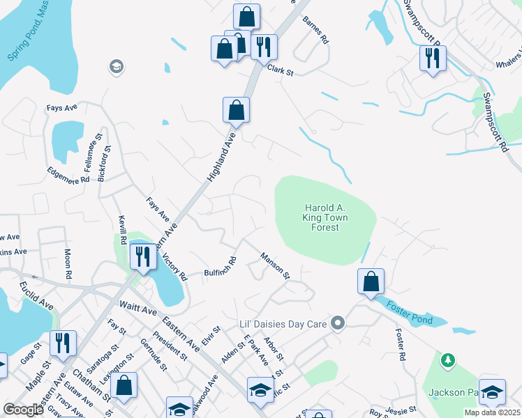map of restaurants, bars, coffee shops, grocery stores, and more near 8 Coolidge Road in Lynn