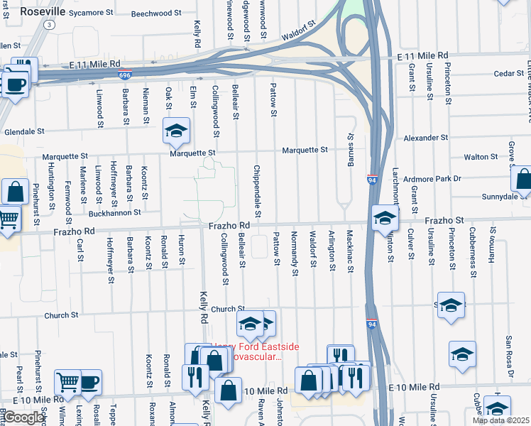 map of restaurants, bars, coffee shops, grocery stores, and more near 26078 Pattow Street in Roseville
