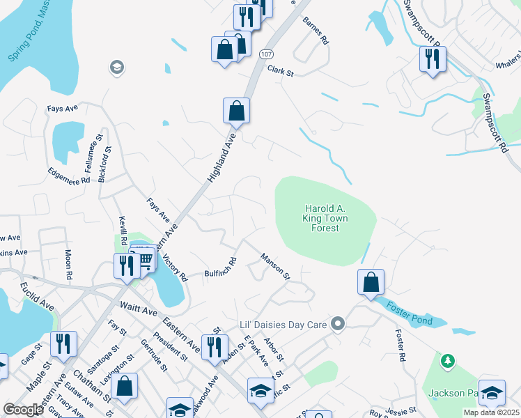 map of restaurants, bars, coffee shops, grocery stores, and more near 8 Coolidge Road in Lynn