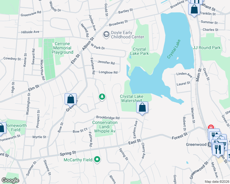 map of restaurants, bars, coffee shops, grocery stores, and more near 31 Hall Road in Stoneham