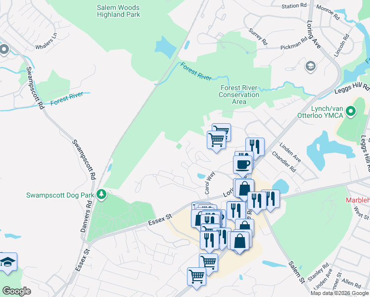 map of restaurants, bars, coffee shops, grocery stores, and more near 18 Freedom Hollow in Salem
