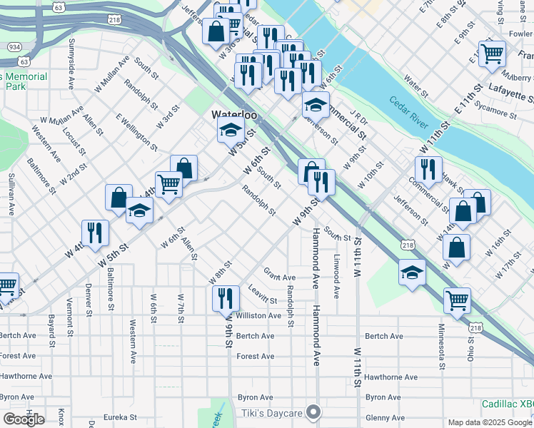 map of restaurants, bars, coffee shops, grocery stores, and more near 926 Randolph Street in Waterloo
