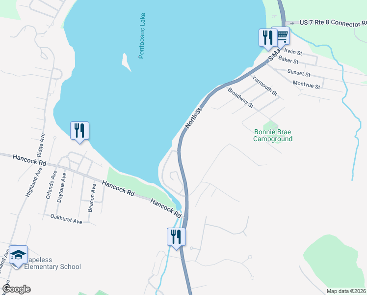 map of restaurants, bars, coffee shops, grocery stores, and more near 1558 North Street in Pittsfield