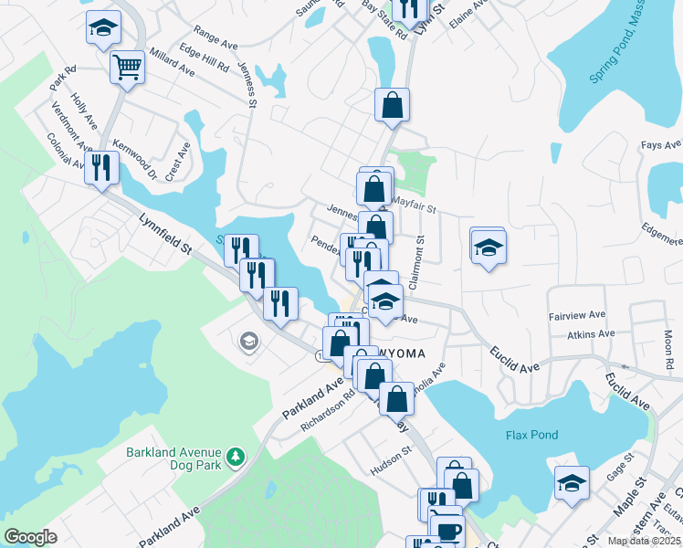 map of restaurants, bars, coffee shops, grocery stores, and more near 26 Pendexter Street in Lynn