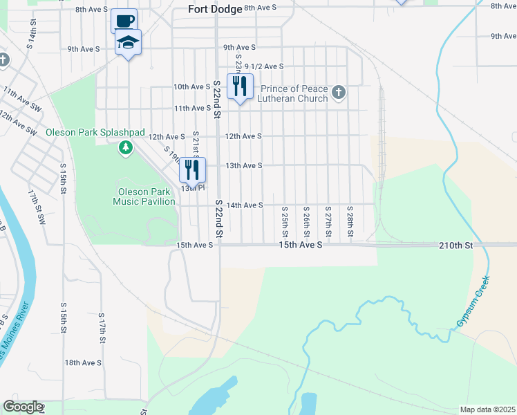 map of restaurants, bars, coffee shops, grocery stores, and more near 1300-1398 South 24th Street in Fort Dodge