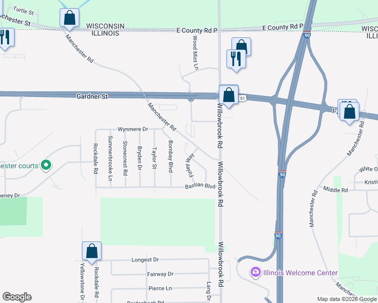 map of restaurants, bars, coffee shops, grocery stores, and more near 15619 Sienna Drive in South Beloit