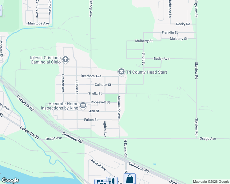 map of restaurants, bars, coffee shops, grocery stores, and more near 620 Milwaukee Avenue in Waterloo
