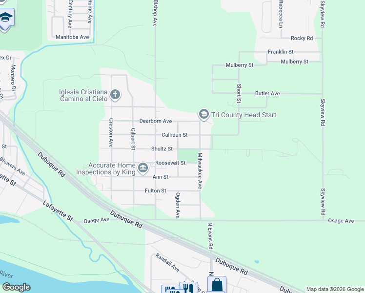 map of restaurants, bars, coffee shops, grocery stores, and more near 1316 Calhoun Street in Waterloo