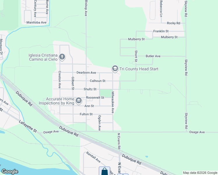 map of restaurants, bars, coffee shops, grocery stores, and more near 620 Milwaukee Avenue in Waterloo