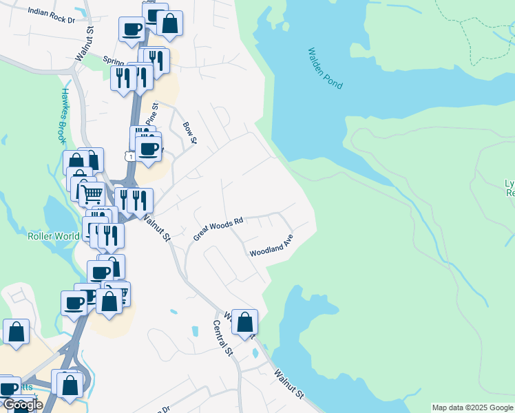 map of restaurants, bars, coffee shops, grocery stores, and more near 86 Great Woods Road in Saugus
