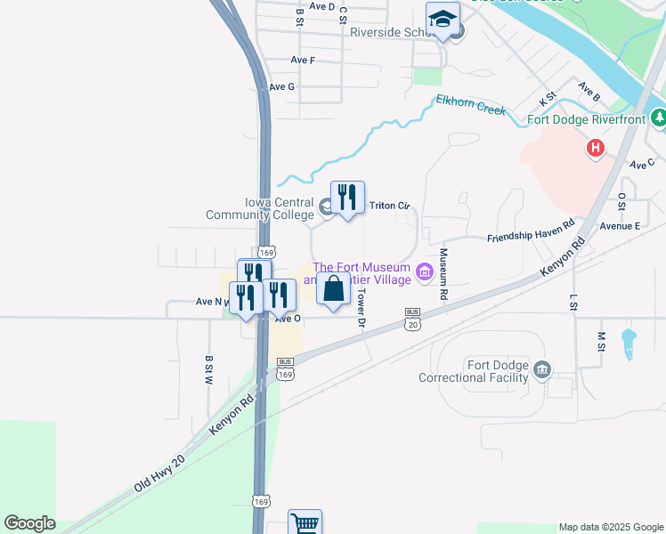 map of restaurants, bars, coffee shops, grocery stores, and more near 330 Avenue M West in Fort Dodge