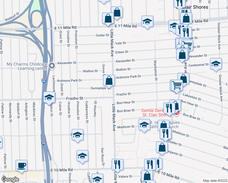 map of restaurants, bars, coffee shops, grocery stores, and more near 26529 Little Mack Avenue in St. Clair Shores