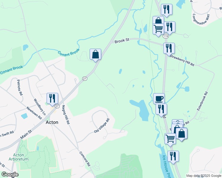 map of restaurants, bars, coffee shops, grocery stores, and more near 18 Jasmine Circle in Acton