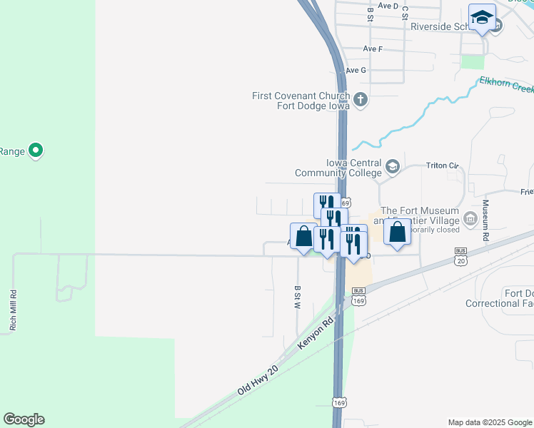 map of restaurants, bars, coffee shops, grocery stores, and more near 330 Avenue M West in Fort Dodge