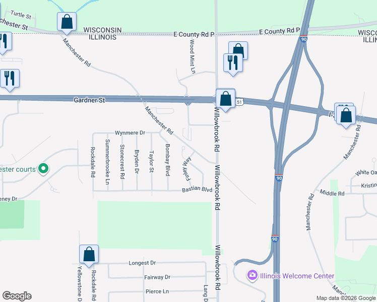 map of restaurants, bars, coffee shops, grocery stores, and more near 15619 Sienna Drive in South Beloit