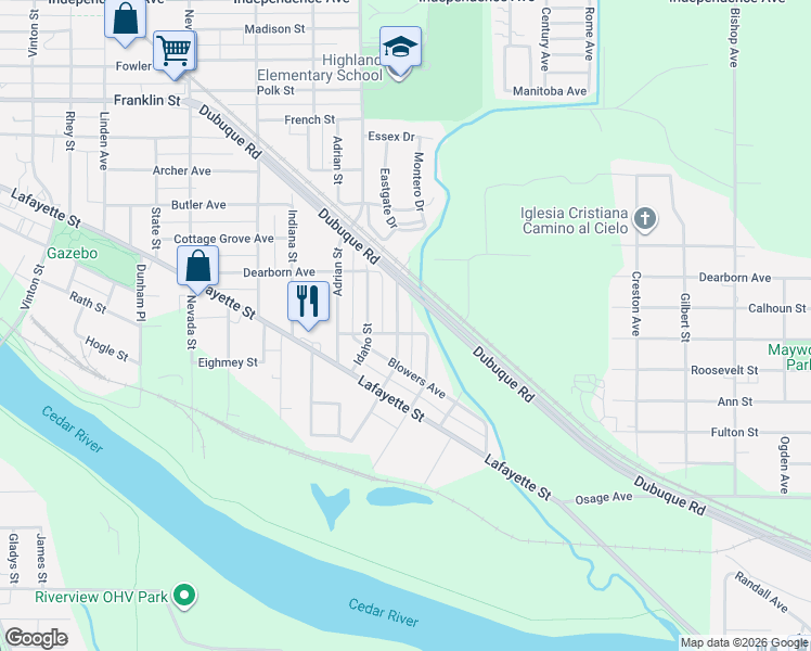 map of restaurants, bars, coffee shops, grocery stores, and more near 321 Shultz Street in Waterloo