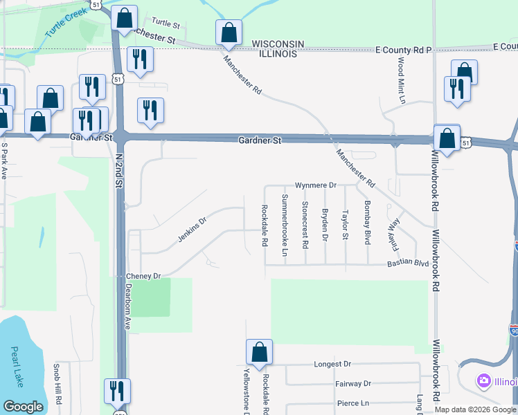 map of restaurants, bars, coffee shops, grocery stores, and more near 15622 Rockdale Road in South Beloit