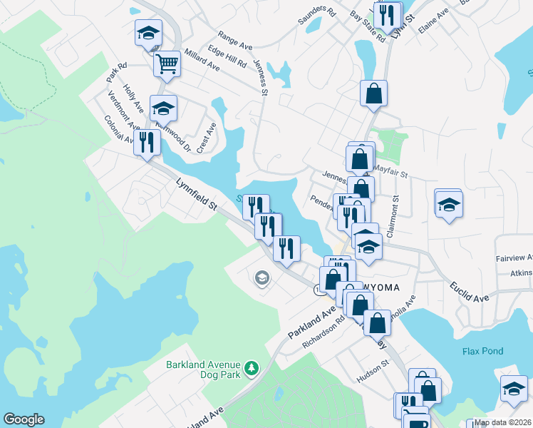 map of restaurants, bars, coffee shops, grocery stores, and more near in Lynn