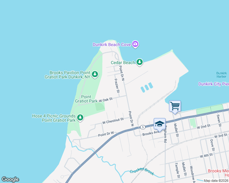 map of restaurants, bars, coffee shops, grocery stores, and more near 101 Frazier St in Dunkirk