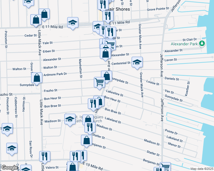 map of restaurants, bars, coffee shops, grocery stores, and more near 26600 Harper Avenue in St. Clair Shores