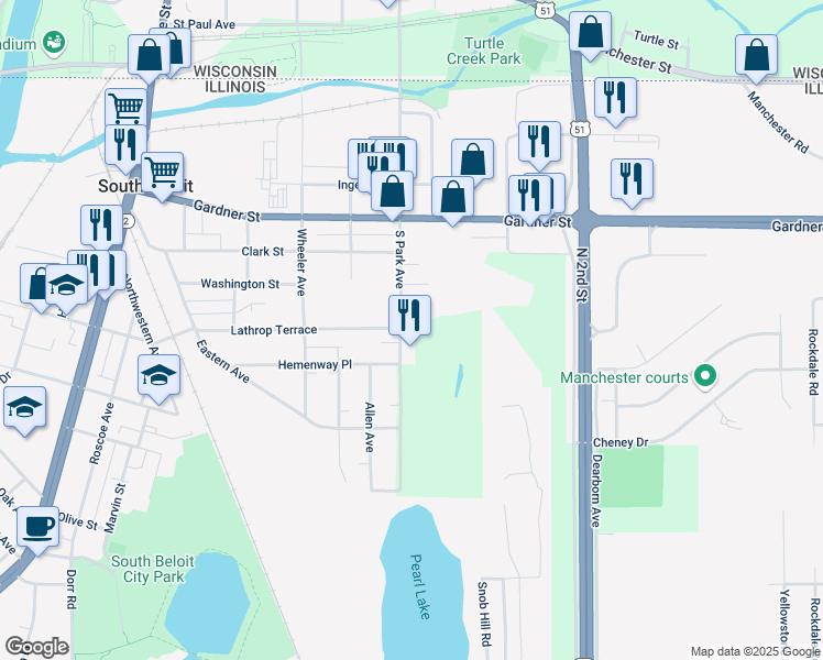 map of restaurants, bars, coffee shops, grocery stores, and more near 700 South Park Avenue in South Beloit