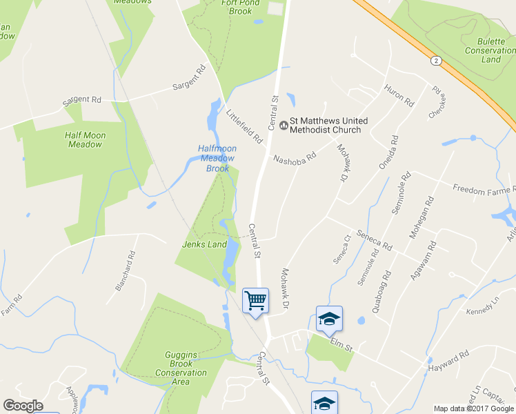 map of restaurants, bars, coffee shops, grocery stores, and more near 403 Central Street in Acton