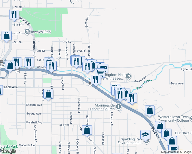 map of restaurants, bars, coffee shops, grocery stores, and more near 3215 Logan in Sioux City