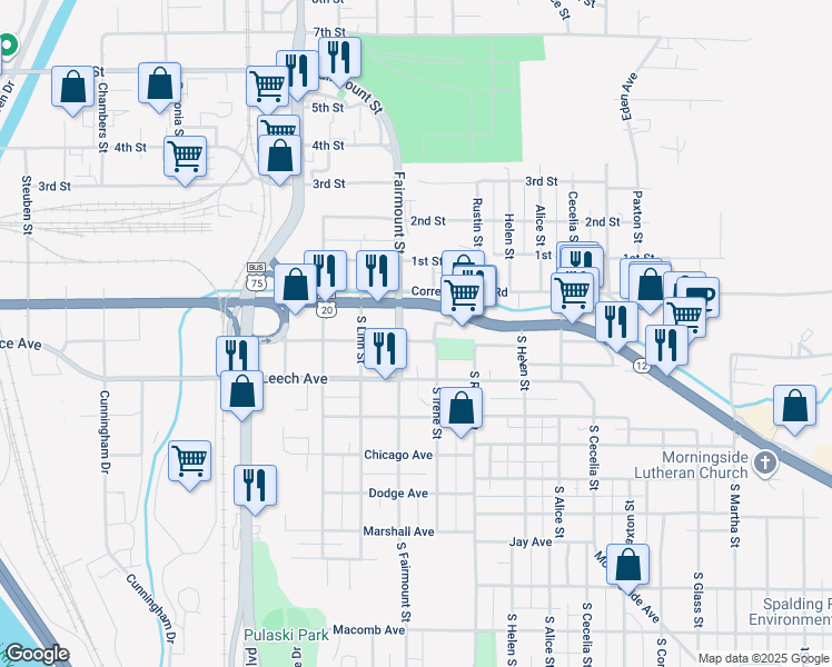 map of restaurants, bars, coffee shops, grocery stores, and more near 220 South Fairmount Street in Sioux City
