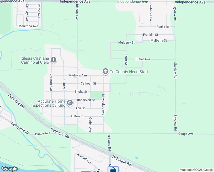 map of restaurants, bars, coffee shops, grocery stores, and more near 620 Milwaukee Avenue in Waterloo