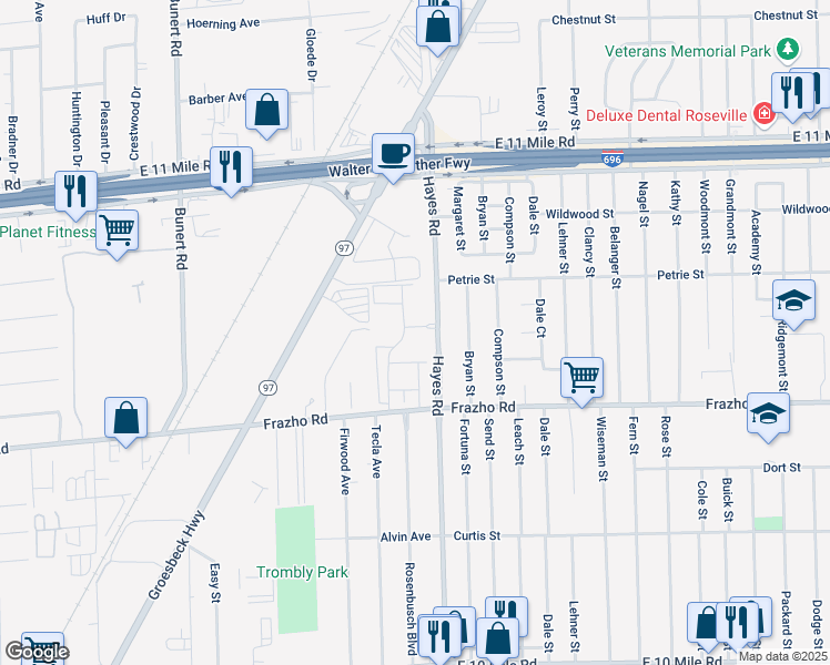 map of restaurants, bars, coffee shops, grocery stores, and more near 26160 Regency Club Drive in Warren