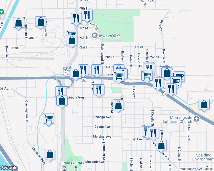map of restaurants, bars, coffee shops, grocery stores, and more near 220 South Fairmount Street in Sioux City