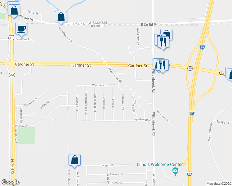 map of restaurants, bars, coffee shops, grocery stores, and more near 15627 Taylor Street in South Beloit