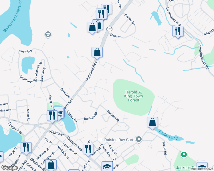 map of restaurants, bars, coffee shops, grocery stores, and more near 8 Coolidge Road in Lynn