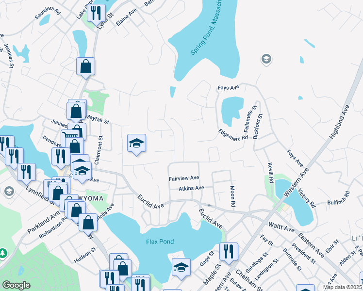map of restaurants, bars, coffee shops, grocery stores, and more near 151 Verona Street in Lynn